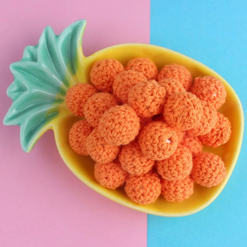 16mm Wooden Cotton Thread Crochet Wool Ball Diy Accessories Beads Baby Teether Kids Baby Safe Teething Beads