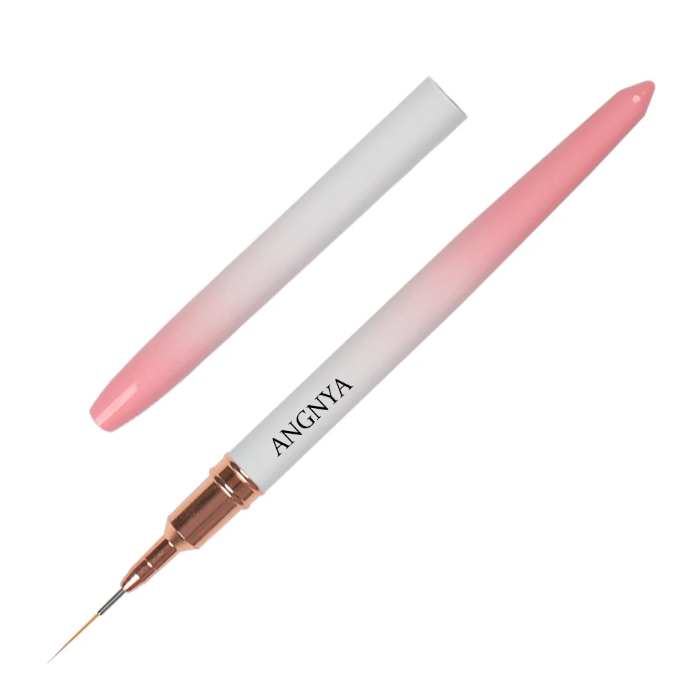 2023 Custom Logo OEM Pink Metal Handle Manicure Art Pure Kolinsky Hair Gel Brushes Sable Linework Detail Brush Nail Liner Brush