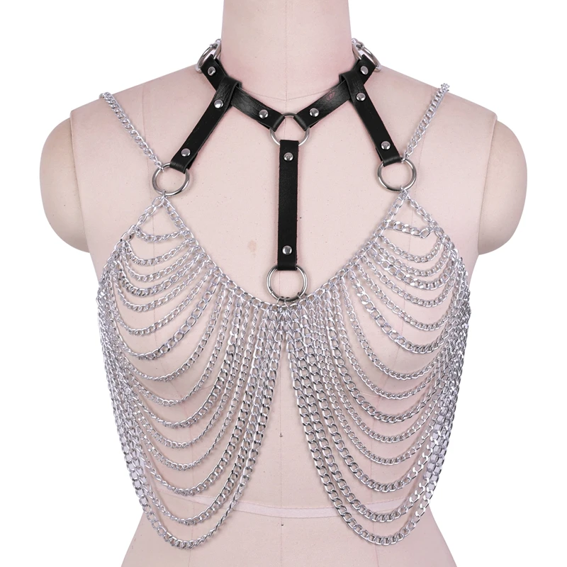 Woman Leather Rave Bra Dance Wear Lingerie Straps Body  Adjustable Punk Sexy Body Chain Costumes Bondage Goth
