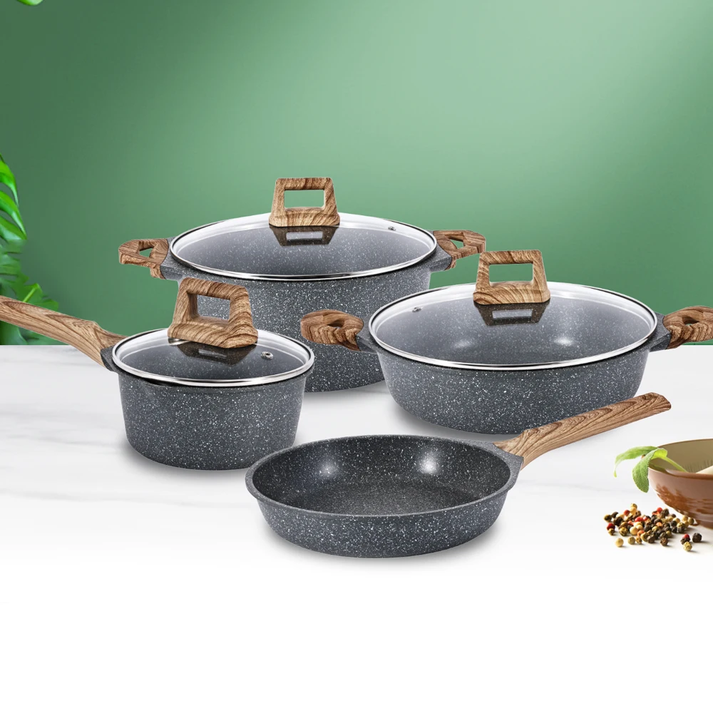 Die Cast Aluminum Marble Cookware Set Dishwasher Cookware Nonstick Pans And Pots Set With Casseroles Fry Pan