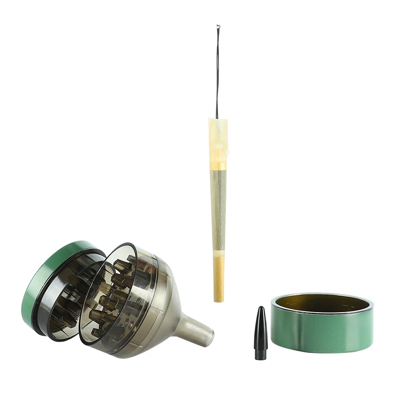 UKETA smoking accessories 3 layers Tin custom 55mm Maker Kit Pre roled Paper tobacco grinder with funnel and coneing maker