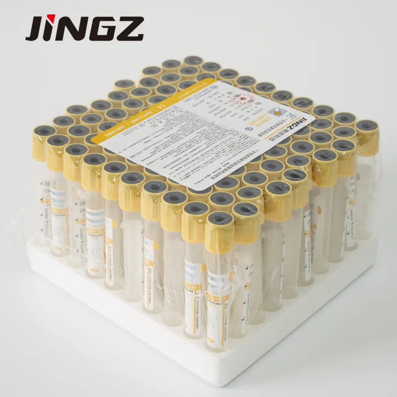 JINGZ Yellow Plastic Gel  Clot Activator Tube  Glass Medical Vacuum  Blood Collection Tube 2-10ml test tubes