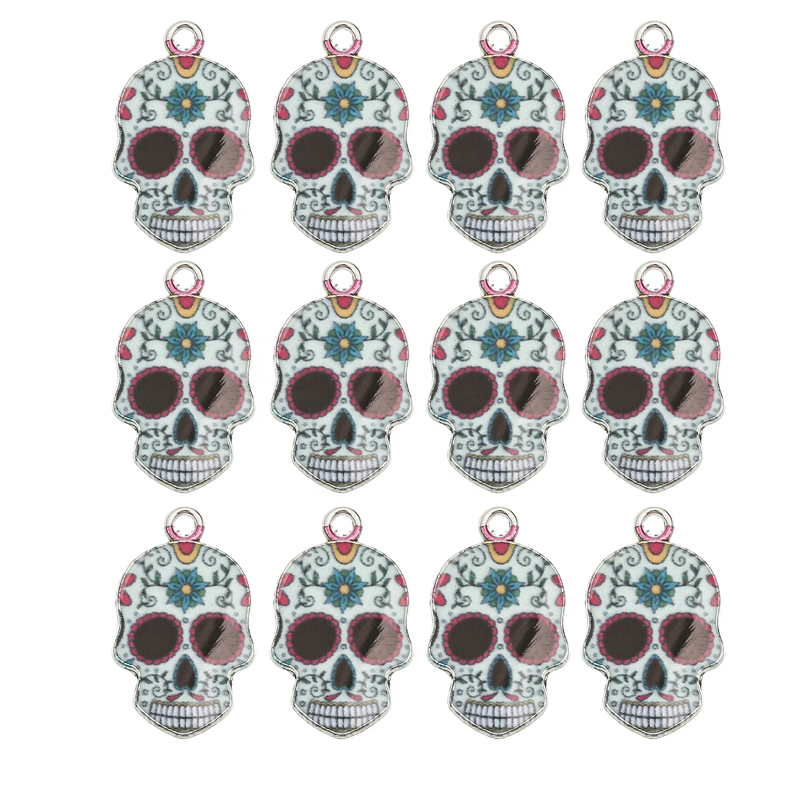 DIY Halloween Printing Alloy Skull Enamel Charms Pendant DIY For Handmade Earring Necklace Jewelry Making Accessories Charms