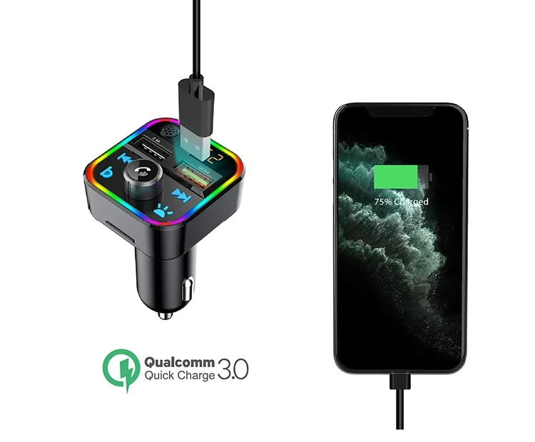  7+1 Colorful Lights Hands-Free Car Kit Wireless Radio Adapter Blue tooth Audio