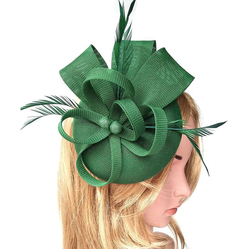Wholesale Diy Flax Handmade Wedding Bride Headdress Cocktail Tea Party Headwear Clip Feather Hair Fascinator Hat For Lady