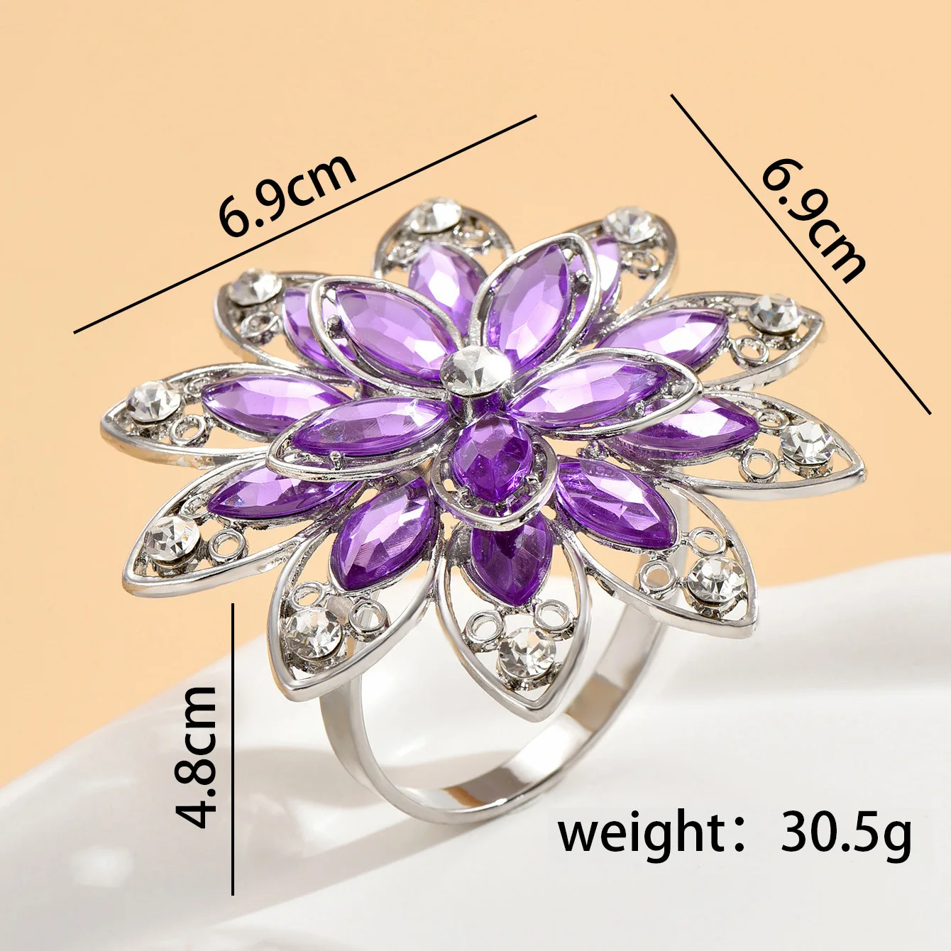 Jachon Wholesale alloy purple crystal flower napkin ring for wedding decorative napkin rings luxury