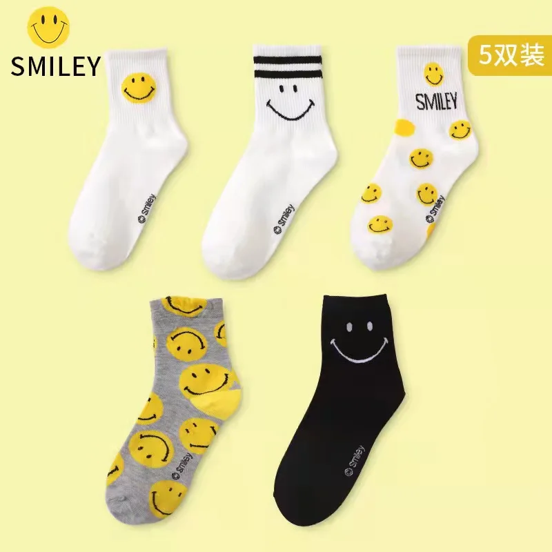 Fashion OEM Cotton Crew Grip Custom Logo Smiley Face Design High Quality Compression Socks Sport