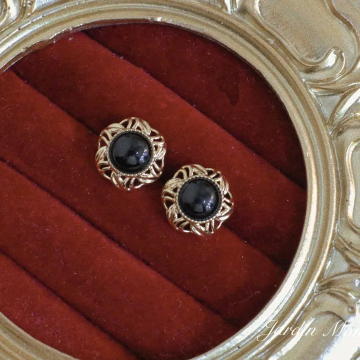 Luxury Fashion Pure Real 18K Gold Black Onyx Earrings Jewelry Women Ladies Female Bridal Engagement Wedding Earrings