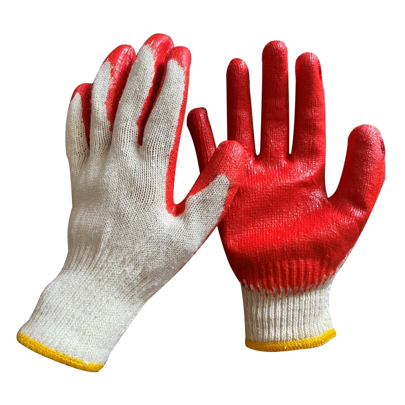 Cheap Red Latex Coated Cotton Work Gloves Flat Green Latex Palm Grip Construction Hand Work Construction Safety Gloves