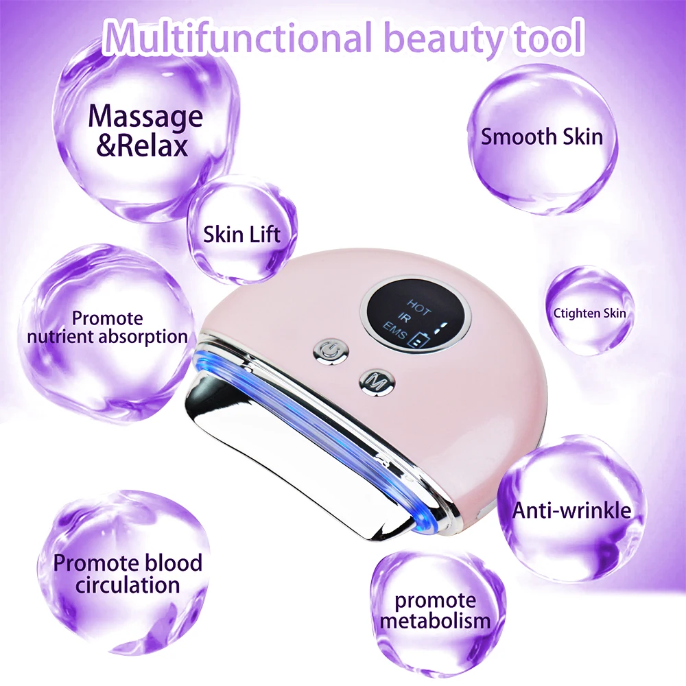 Acupressure Face Lift Double Chin Electric Gua Sha Facial Lift Tool Face Sculpting Tool Heated EMS Vibration Red Light Massager