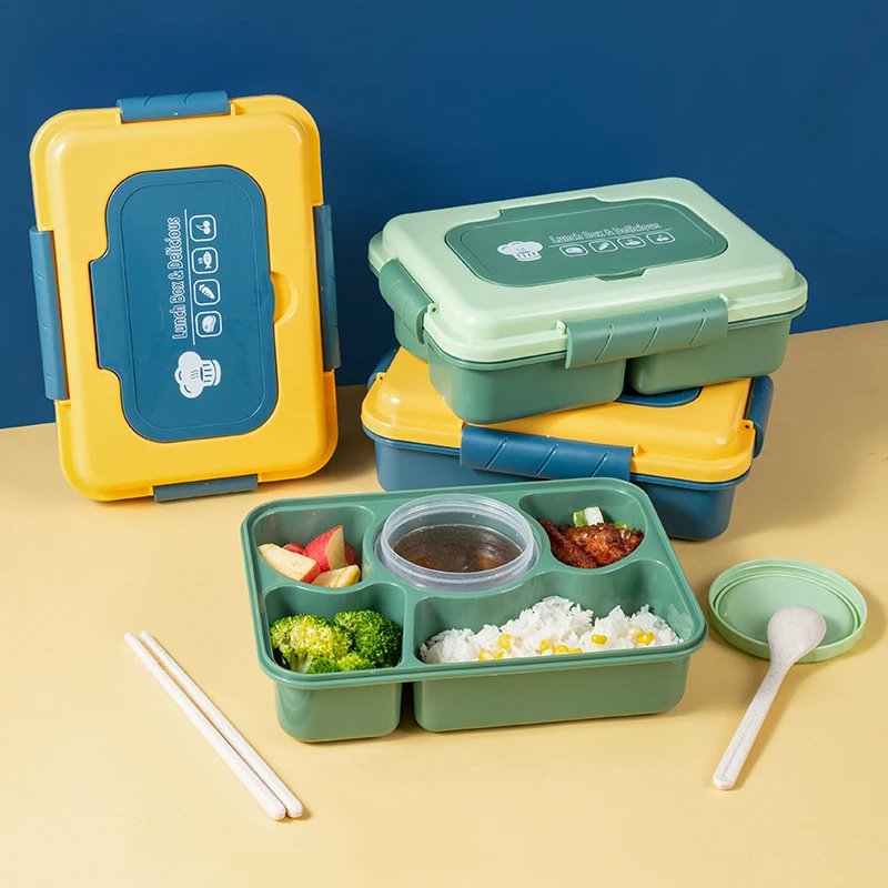 4 and 5 compartments plastic bento box microwave safe reusable pp plastic tiffin box kids grid bento box lunch with printing