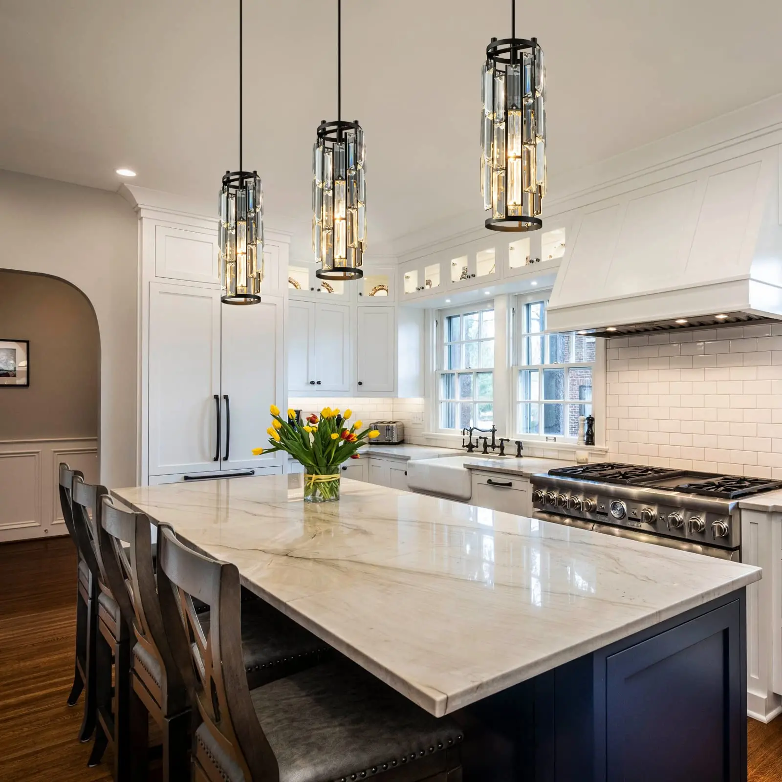 Mini Crystal Chandeliers Modern Adjustable Pendant Light Fixture for Kitchen Island Dinning Room Bedroom Pendant Light