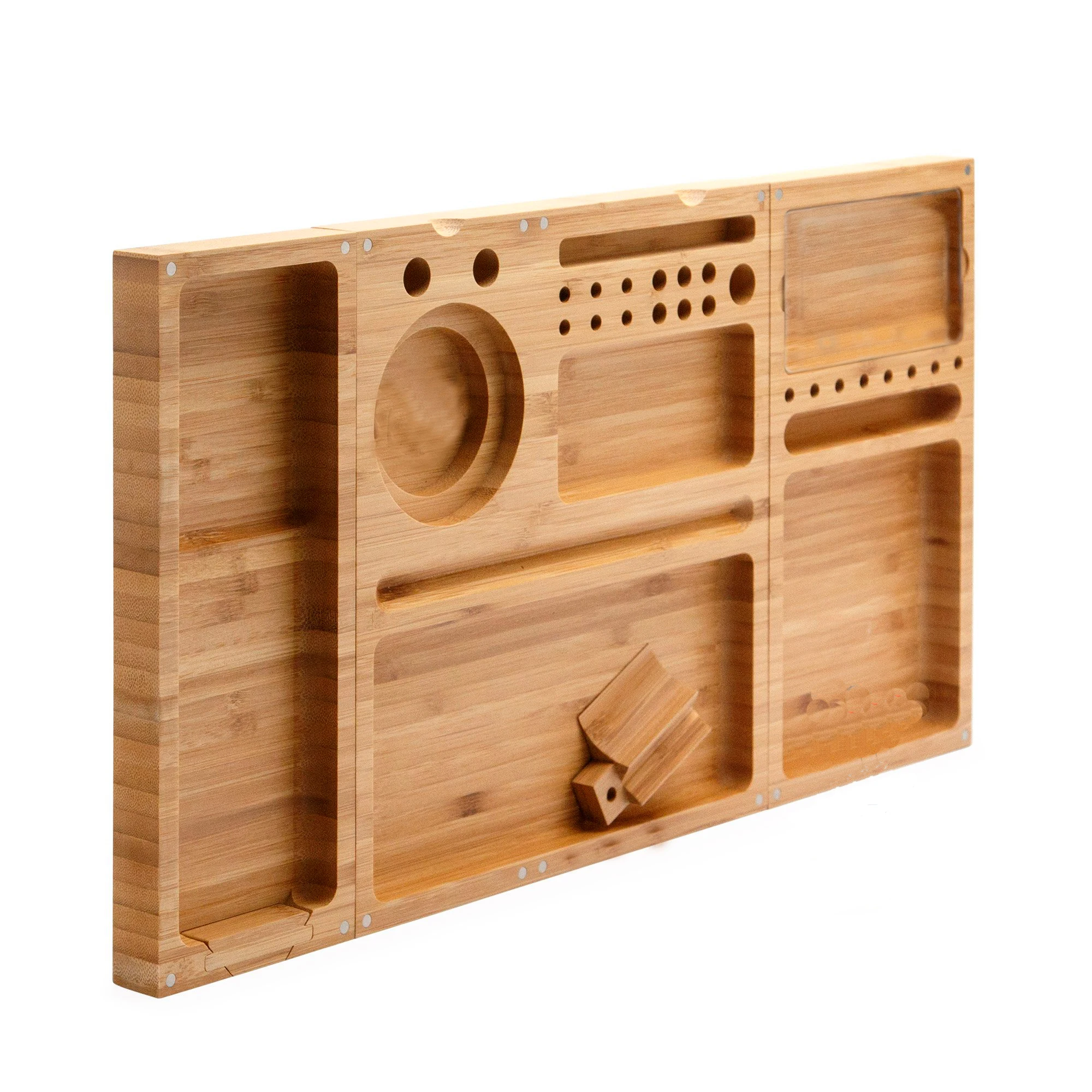 Raw triple flip magnetic bamboo rolling tray with Built-in Ashtray | use for cigar