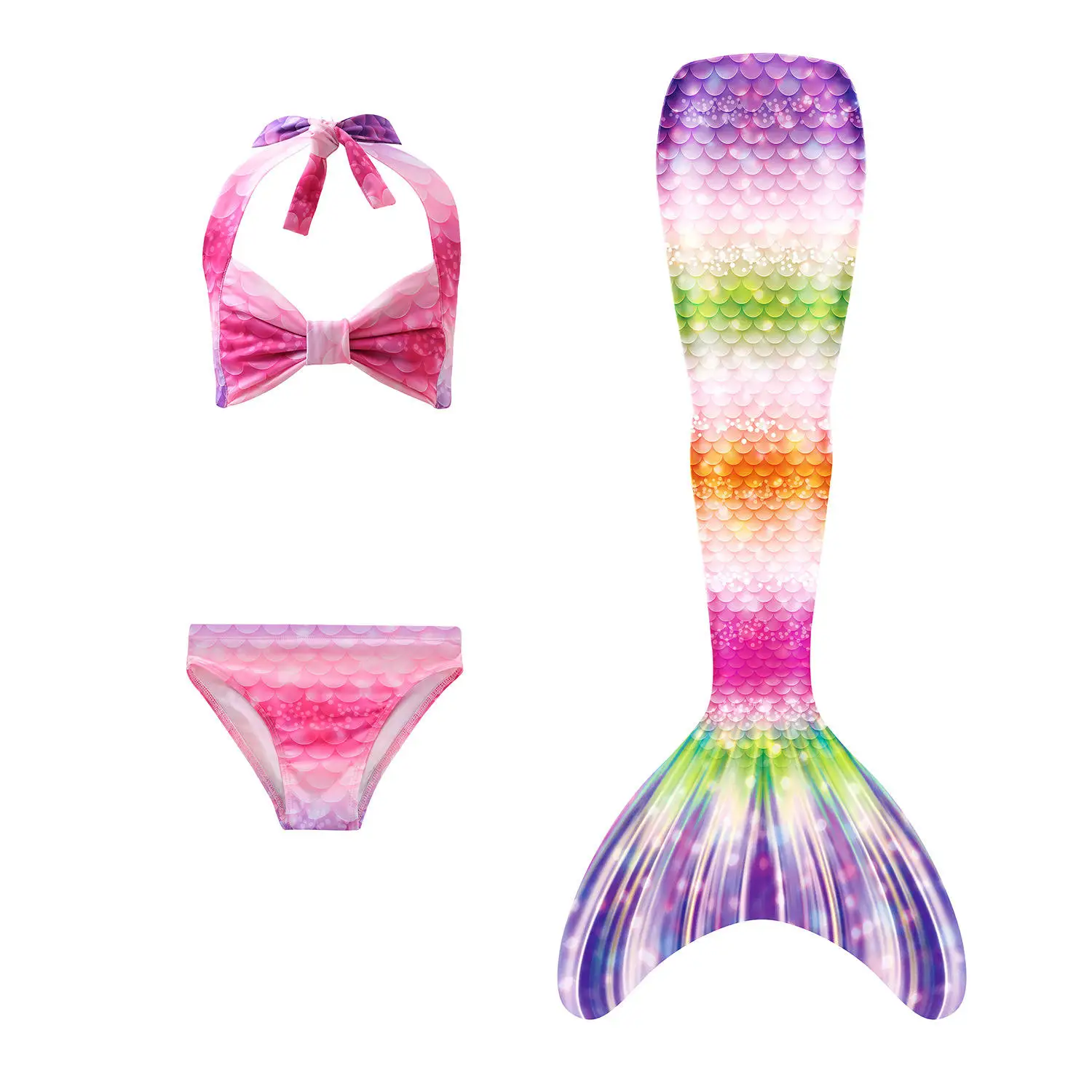 Swimsuit  Cosplay Costume Set Three-Piece Fish Tail with Swim Fin Princess Bikini