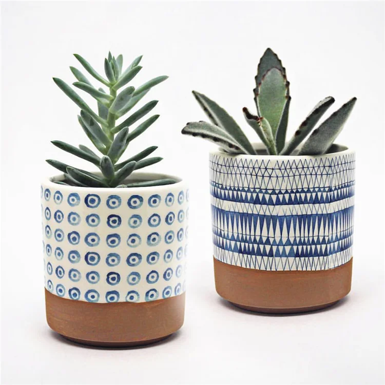 
Japanese antique indoor outdoor garden cylinder chinese blue and white home decorative ceramic flower pot succulent planter pots 