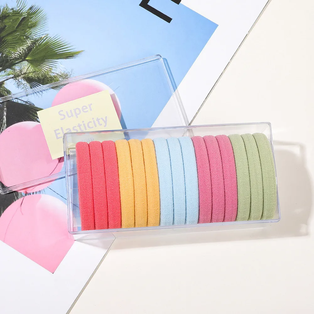 Hot Sale Newest Stretch Rubber Bands Hair Accessories Beauty Wholesale Coarse Threaded Color Boxed Hair Rop For Women Hair Ring