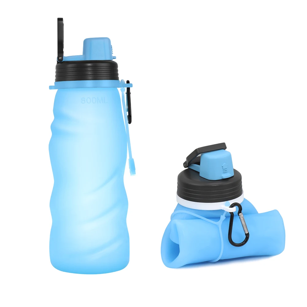 
800ml Portable Refillable Silicone Collapsible water Bottle with a Handle for sports and travel 