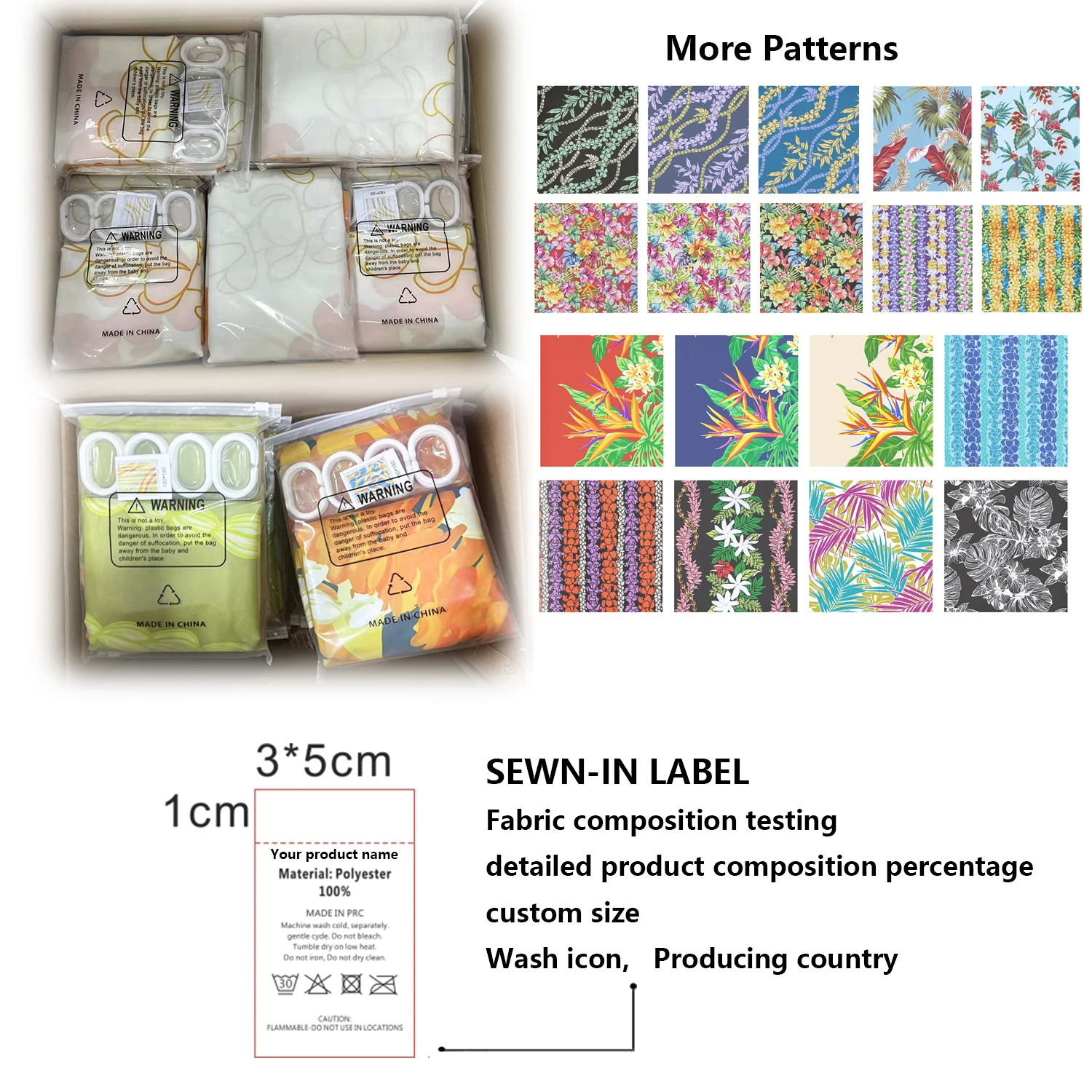 Manufacture of Puakenikeni Flowers Shower Curtain, Ready To Ship Bath Curtain With Hooks/