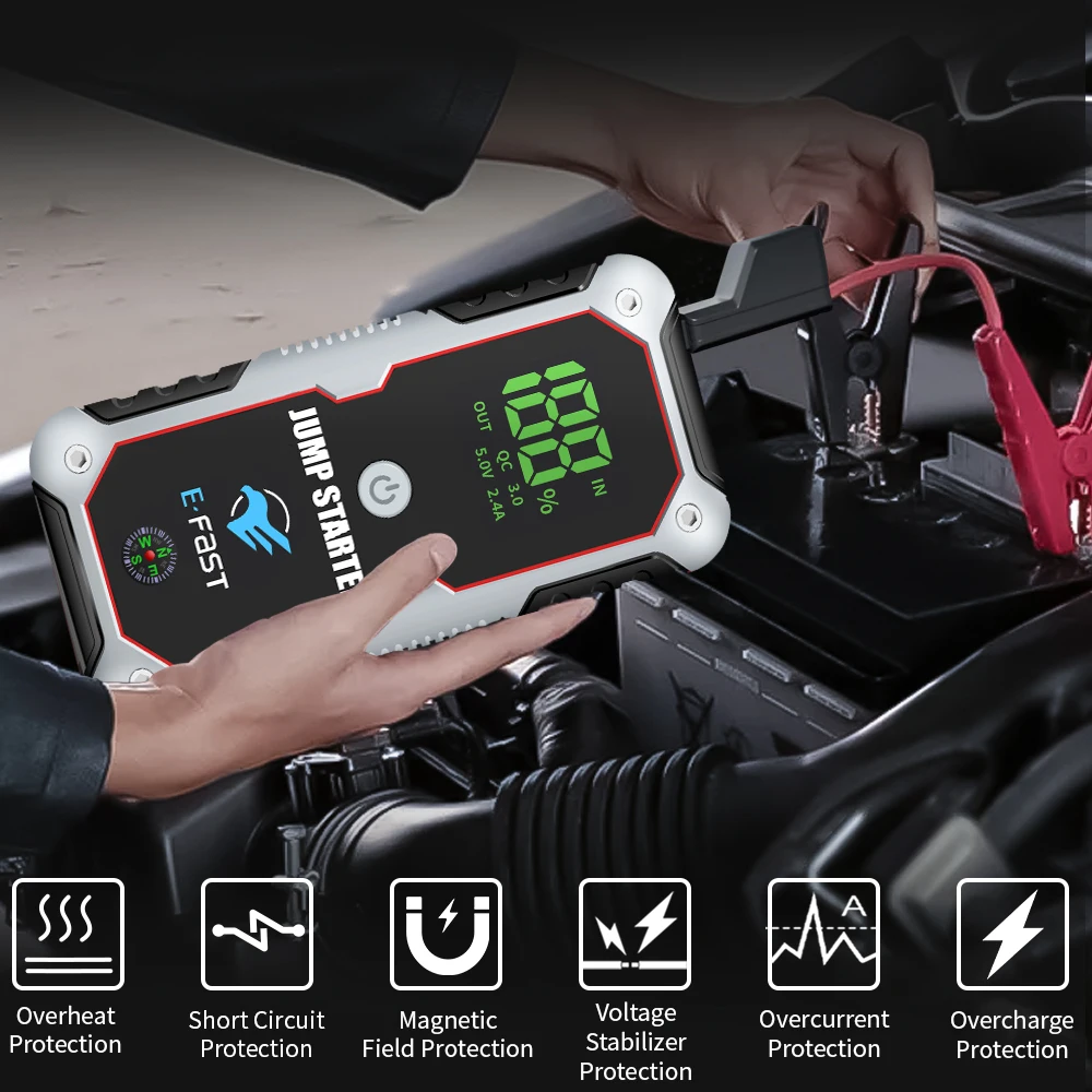 E-FAST multifunctional 12v Car Battery Jump Starter Booster Power Bank Pack jump starter with LED for Gasoline diesel vehicles