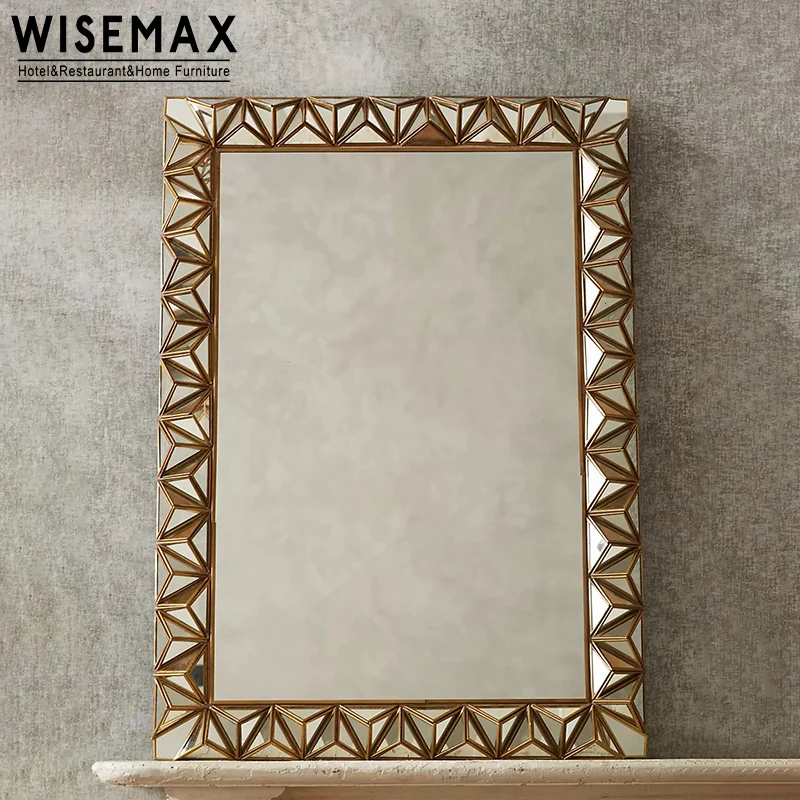 WISEMAX мебель высокого класса уникальное дизайнерское резное зеркало для ванной современная цельное дерево Золотое квадратное салона комнаты