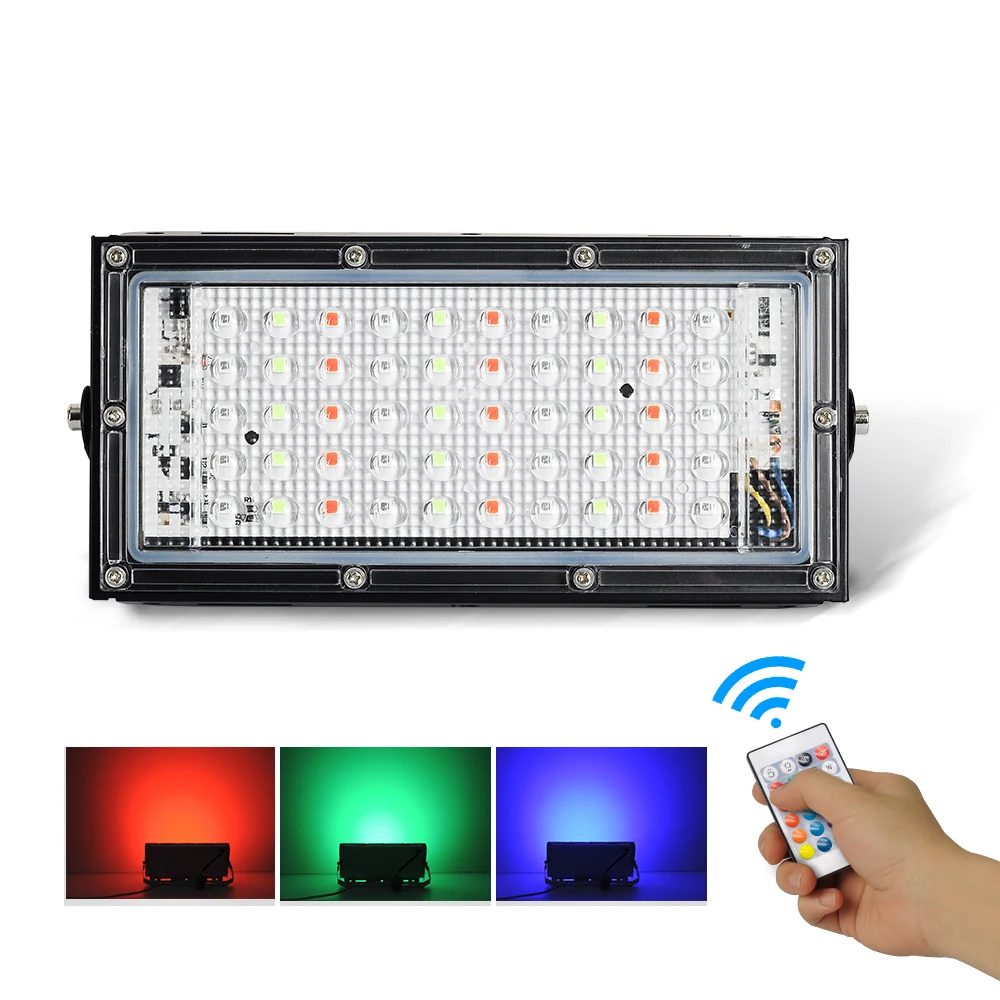 NEW AC220V 50W LED Floodlight Spotlight Cast Lamp LED Flood Light RGB Colors Outdoor Waterproof Black Iron Garden 80 -10 - 50
