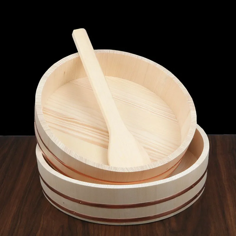 Explosive Models round shape natural pine wood sushi hangiri for Restaurant or Home