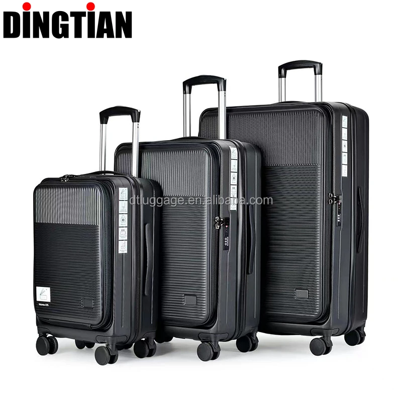 100% Pure PC Laptop Trolley Case Unisex Front Opening Luggage with Spinner Caster Carry-On Suitcase
