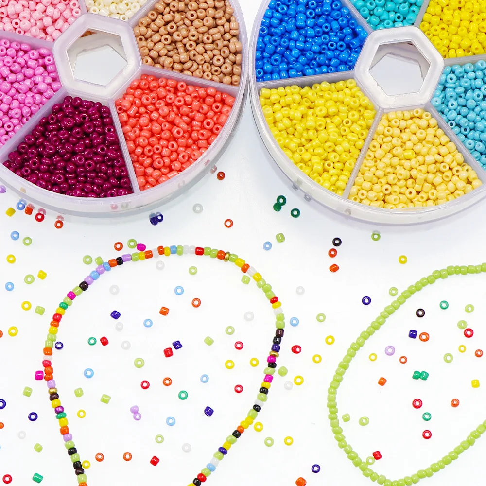 Factory Wholesale 1800 pcs DIY 3mm glass seed beads in Box 6 Multi color Assortment  for jewelry making