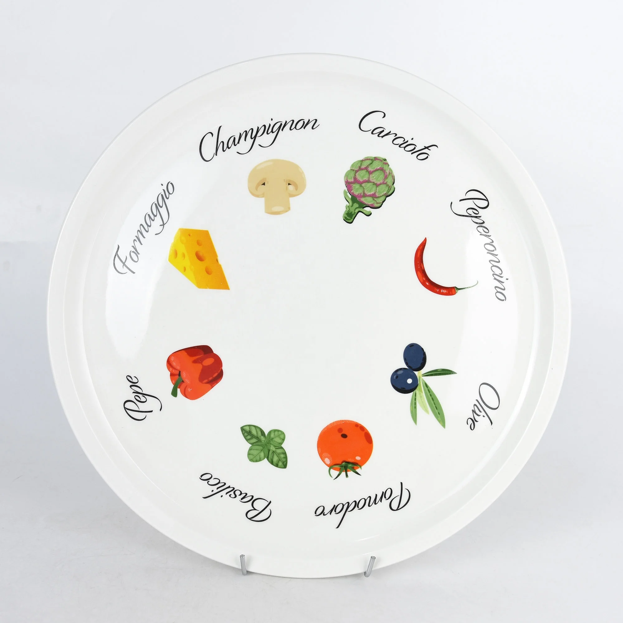 12 inch White Ceramic plate with full decal print, Ceramic printed plate with logo print, pizza plate with vegetable print