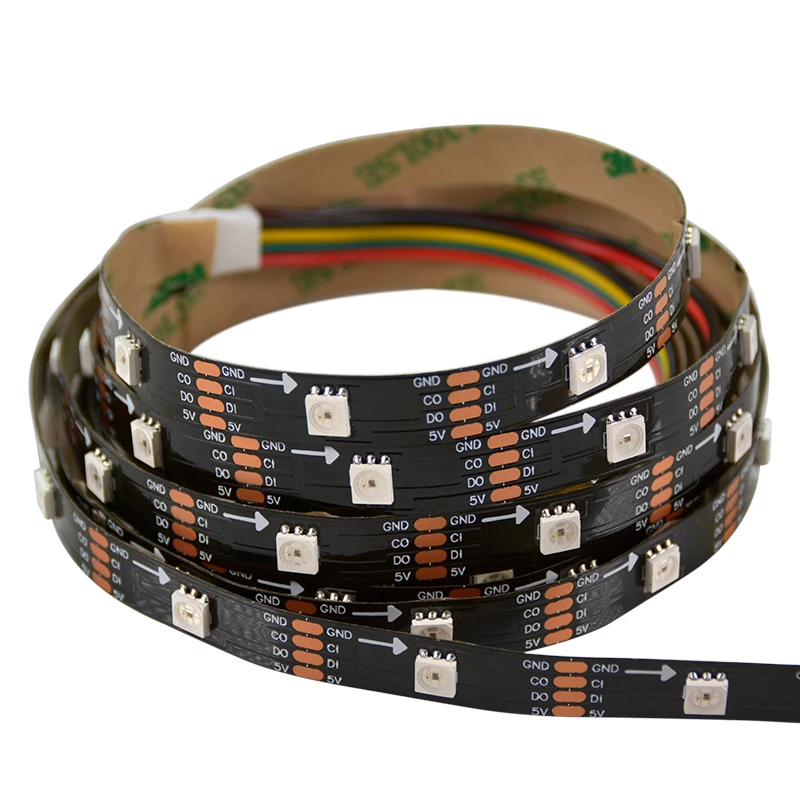 CE RoHS FCC PSE certified 30LED/m HD107S /APA102 Addressable RGB LED Flexible Strip Black Color PCB Addressable LED Strip