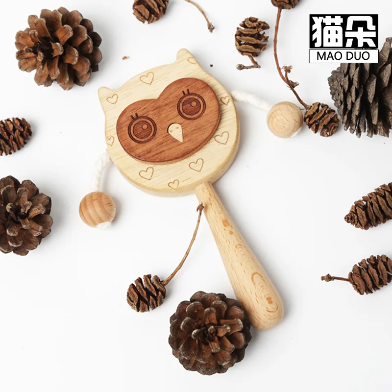 Solid wood rattle beech Soothing Hand ringing newborn toy gift