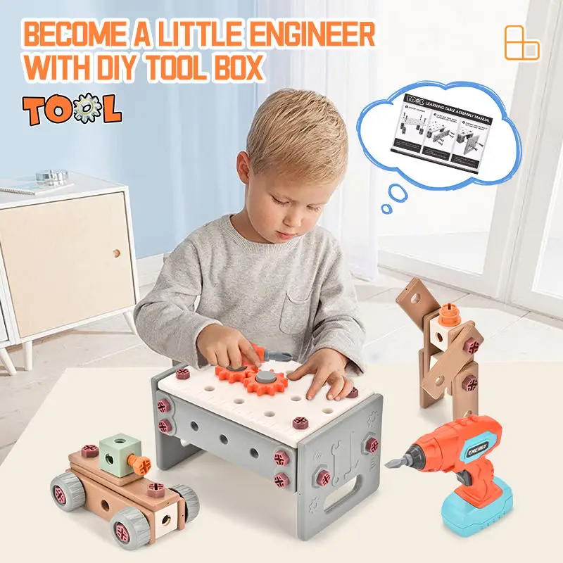 2024 Kids Simulation Drill And Screw Assembly Role Play Boy Tools Toy Household Tool Toy Mechanic Tool Box Set For Kids