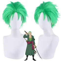 Ainizi wholesale 30cm green synthetic hair character of Roronoa Zoro cosplay party wig from ONE PIECE