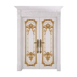 Luxurious Golden Lacquer Carved White Wooden Front Doors White French Doors Wood Double Entry Doors
