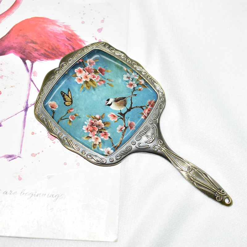 Customize Logo Metal Round Square Mirror Mini Hand Mirror Metal Rose Gold Retro Cosmetic Pocket Mirror