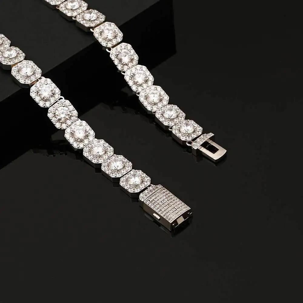 Hip Hop Luxury Men Women Choker Necklace Bling Lab Diamond CZ Paved 10mm Clustered Tennis Chain Necklace