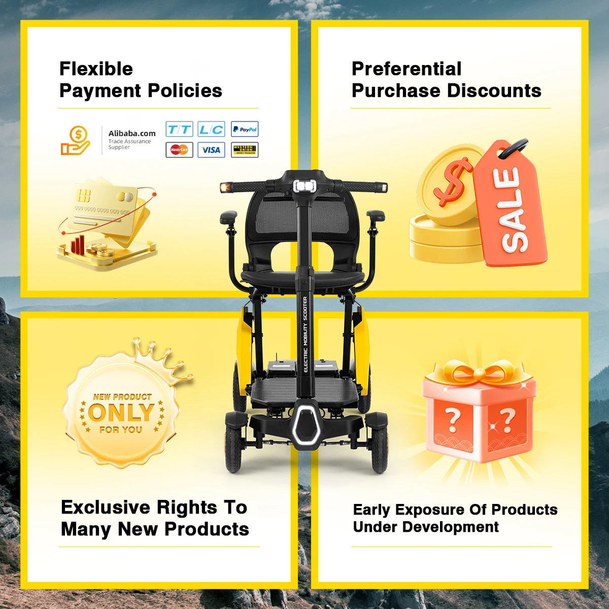 Chinese Supplier Remote Control Folding Scooter Mobile Phone NFC Unlocking Travel 4 Wheels Mobility Scooter For Adults