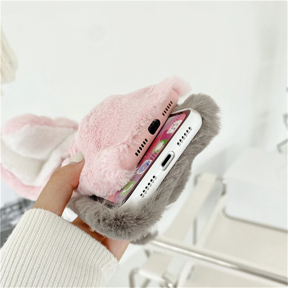 Hot Sale Girl Soft Rabbit Ears Plush Cartoon Phone Case For iPhone 12 Pro Max 11 X XS XR 7 8 plus SE