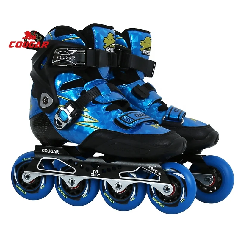Cougar Professional Slalom Skates Boy Girl Inline Skating Club Training Shoes Kid PU Wheels Carbon Fibre Roller Skates Shoe