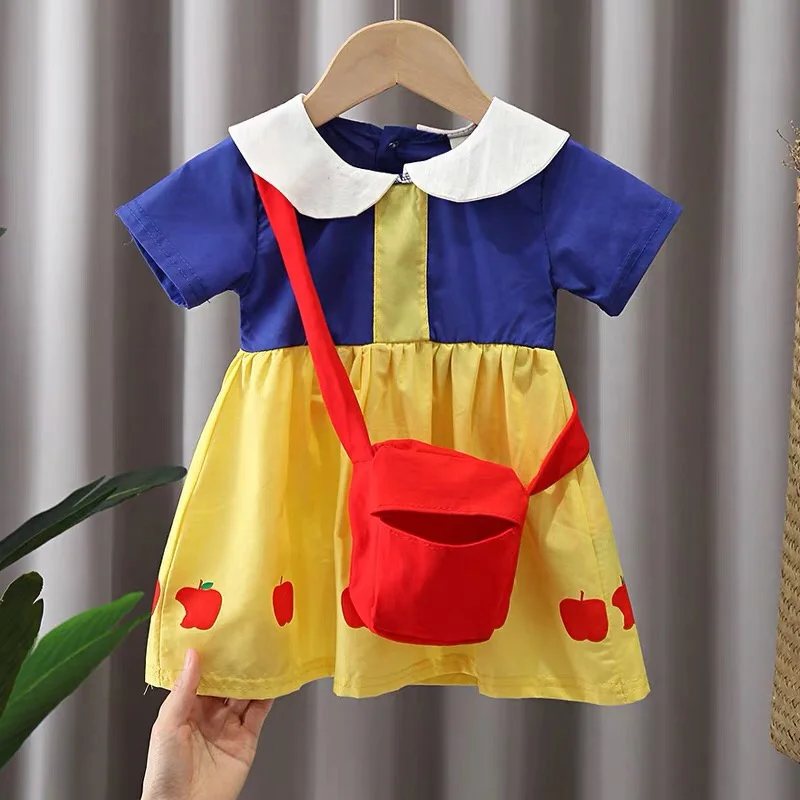 Two Piece Set Red Pink Infant Bubble Sleeves Baby Girls Dresses With Shoulder Bag Birthday Dress For 1 Year Baby Girl