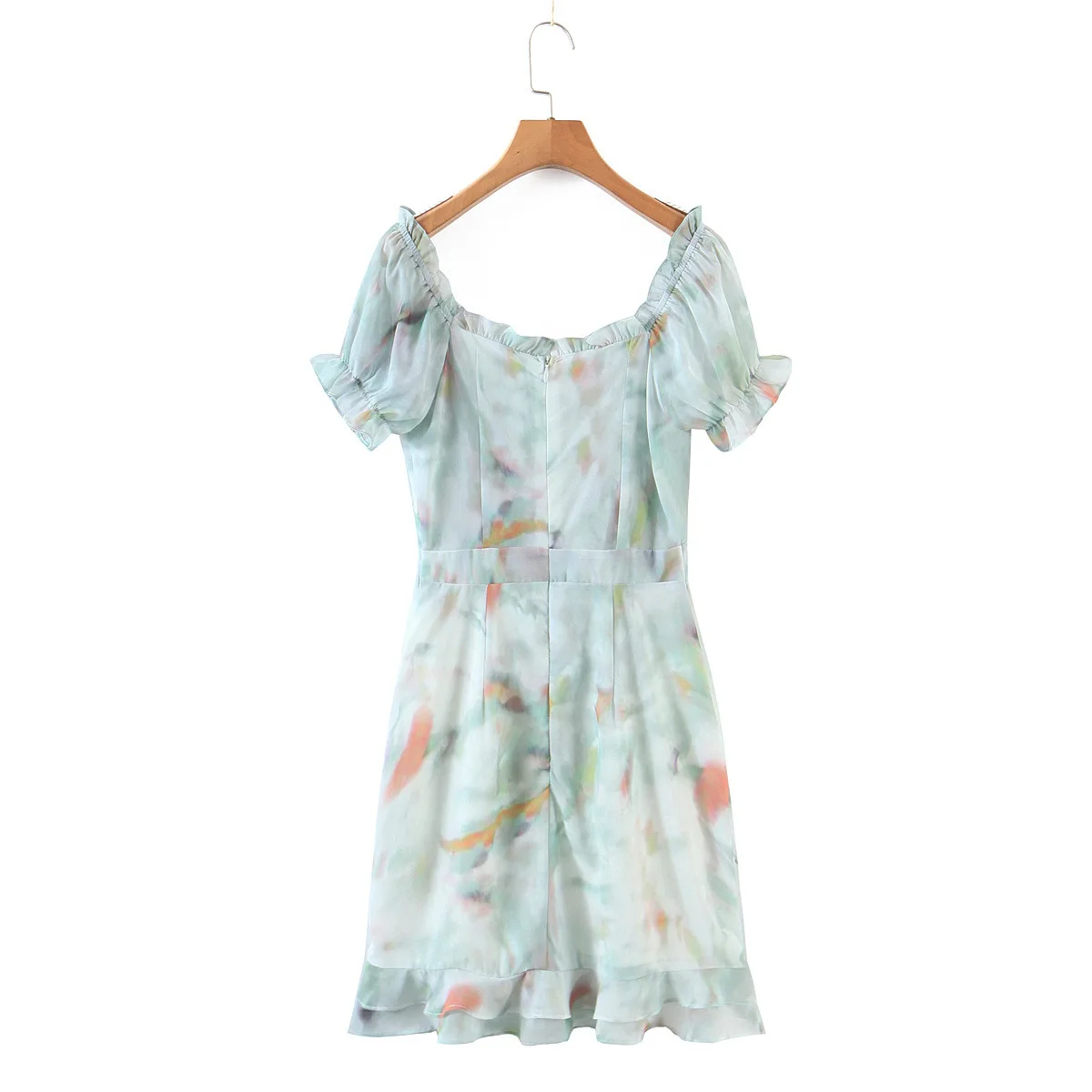 
Wholesale 2021 new fashion hot selling Printed flounce drawstring for slimming waist Mini dress 