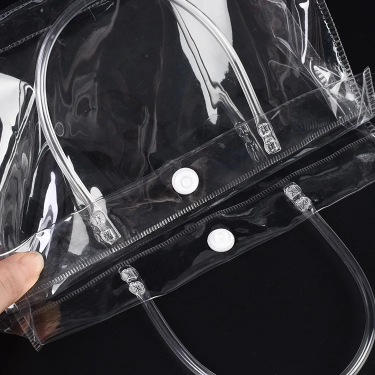Factory Wholesale Customized pvc transparent plastic handbag button promotion gift bag packaging bag