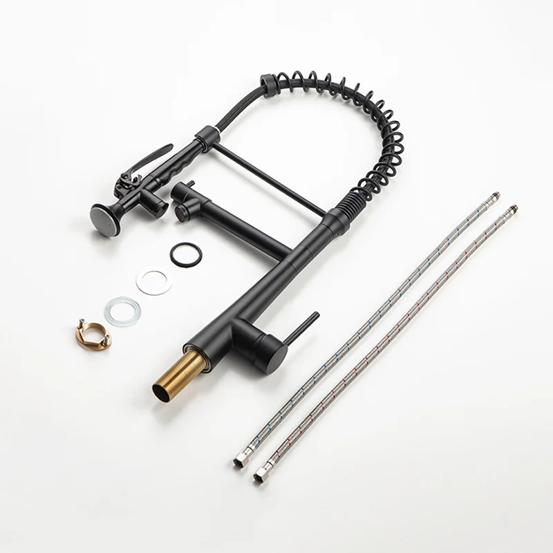 Fapully High Quality Pull Down Single Handle Flexible Sink Black Led Kitchen Faucet