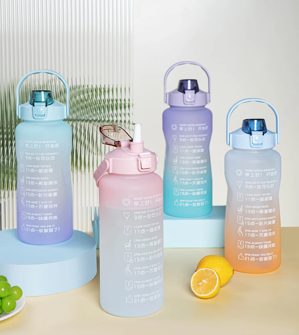 2000 ML  Bpa Free Wholesale  Plastic Sports Bottle With Time Marker  Motivational Water Bottle