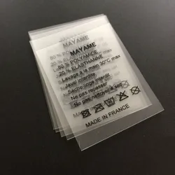 Custom Printed  Soft Plastic Transparent Wash Care Label TPU Clothing Label