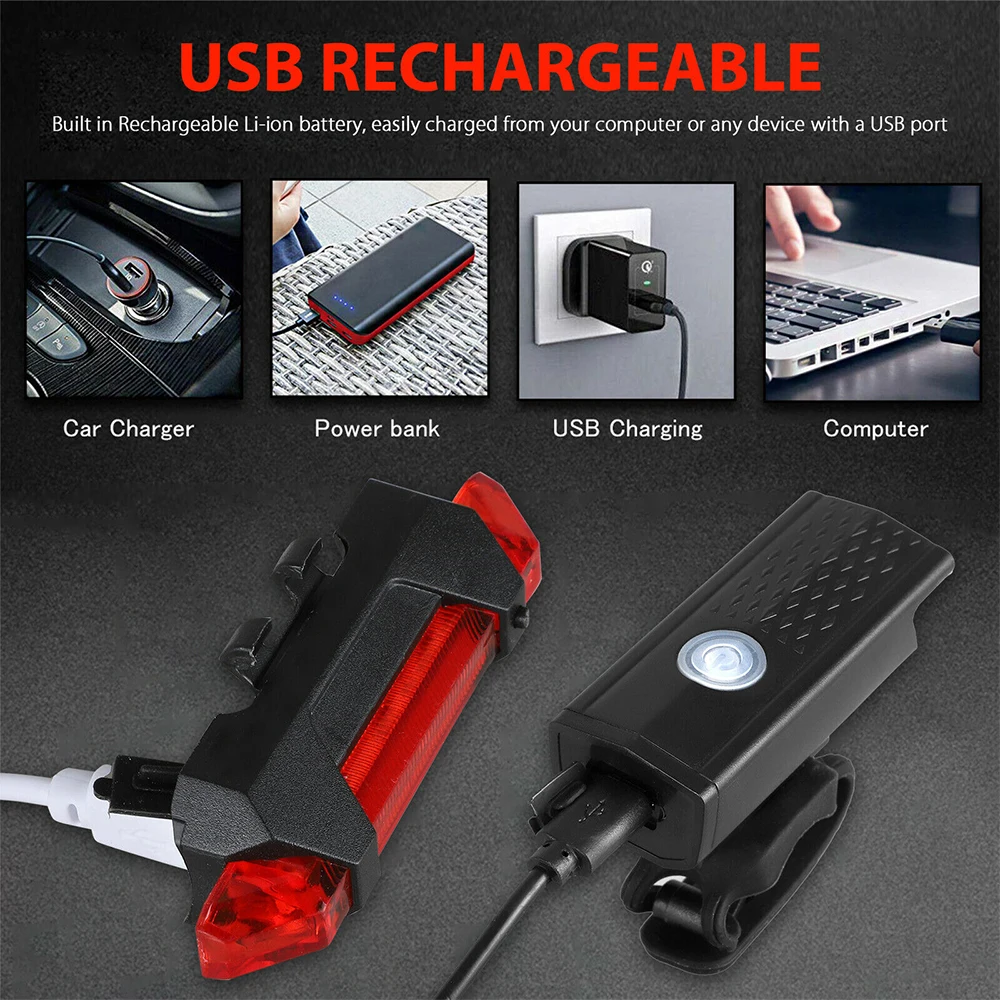LED Bicycle Front Light High Brightness USB Rechargeable Waterproof Suitable for Night Riding LED Tail Light Backlight