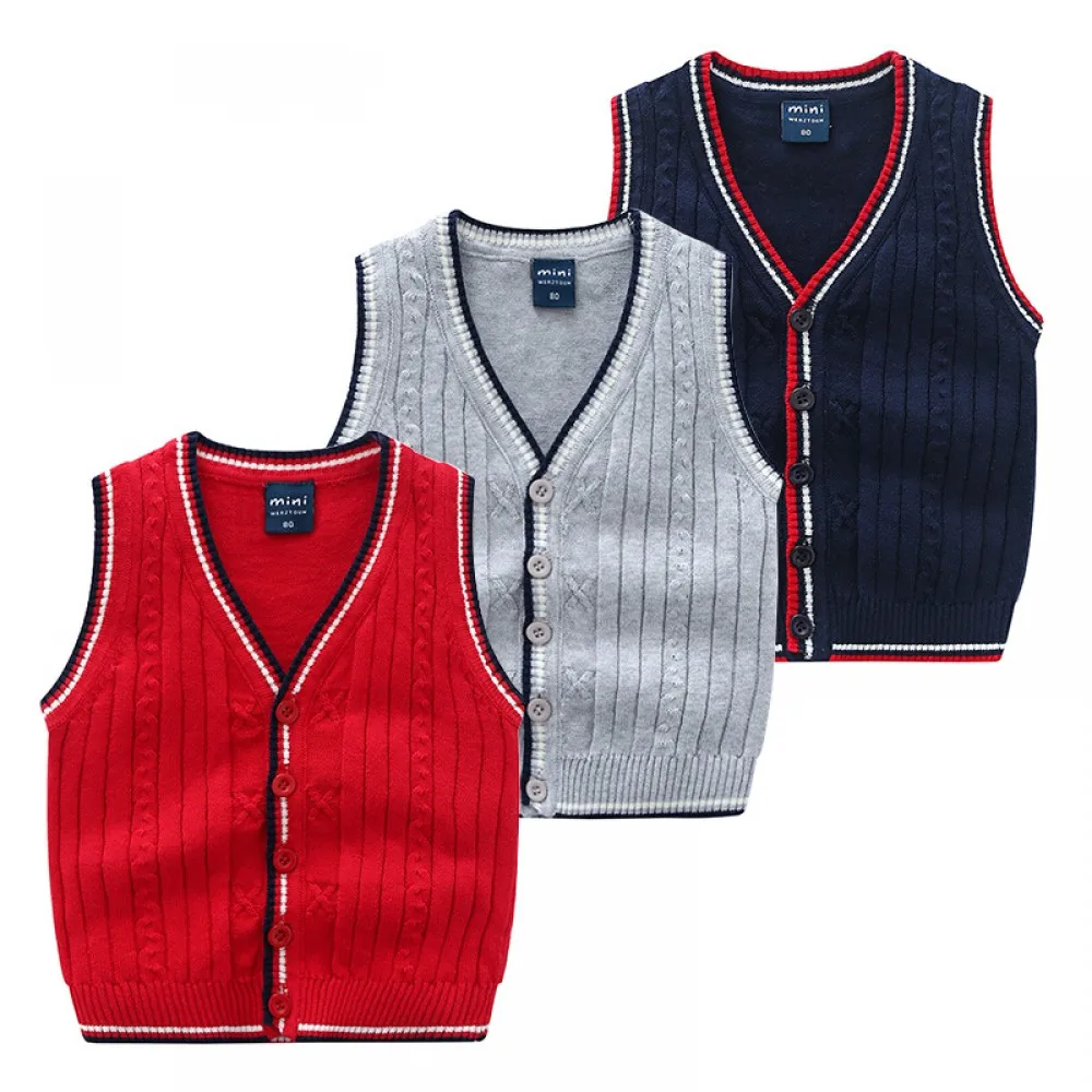 
V neck baby wool sweater vest fashion sleeveless knitting pattern boy sweater for baby boy school uniform 