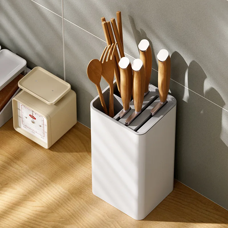 Multi-functional grey Kitchen Knife Organizer Countertop Space Saver Knife Storage Stand plastic knife block holder