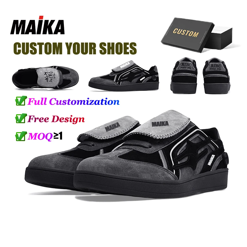 Custom Trainers Shoes Wholesale Suede Upper Women Casual Style Walking Shoes Design Skateboard Retro Shoes Black Sneaker for Men