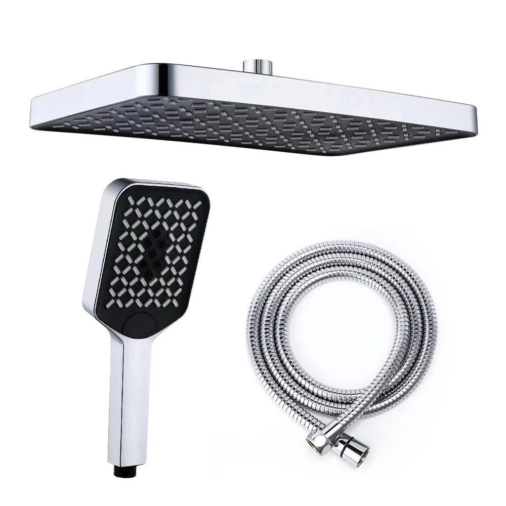 Wall Floor Top Spraying Head Shower Waterfall Bathroom Bath Shower Faucets, Mixers & Taps Rain Black System Set